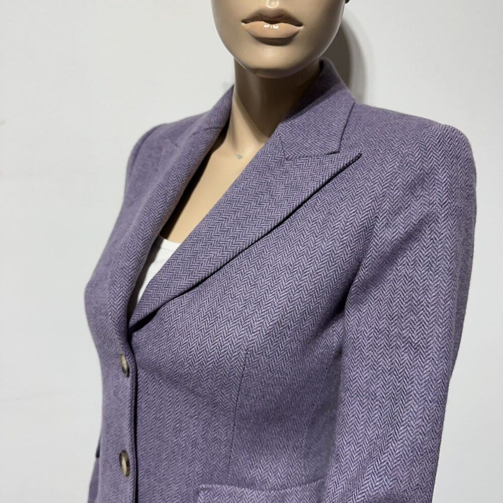 Michael Kors 100% Wool Herringbone Tweed Blazer Jacket Lavender Purple Size 2 - Picture 2 of 10